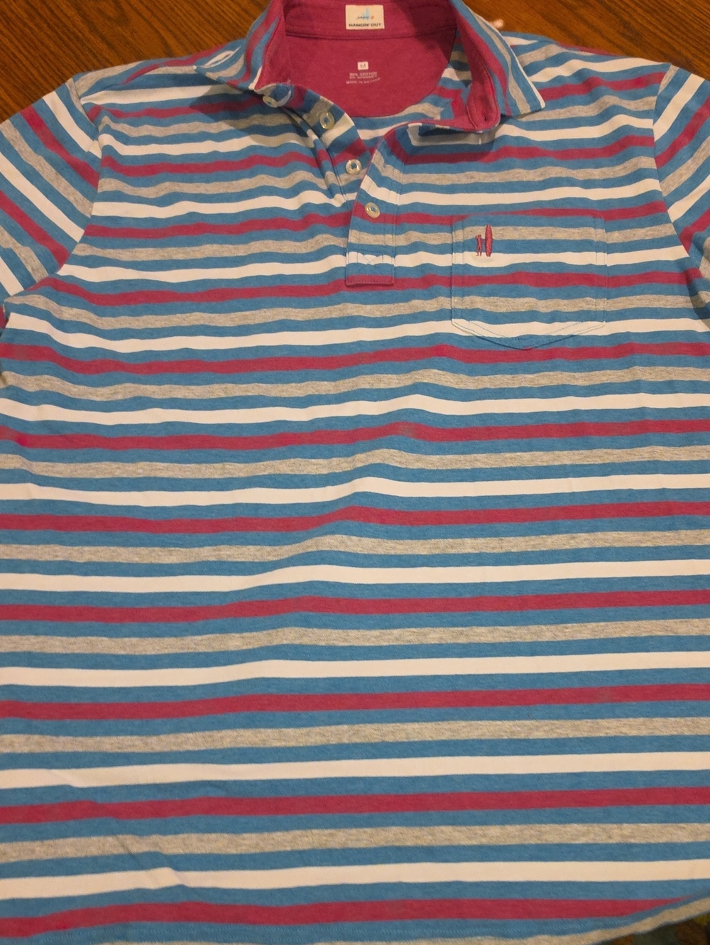 Striped Mens Polo Shirt in Blue, Gray & Pink - Undetermined Brand